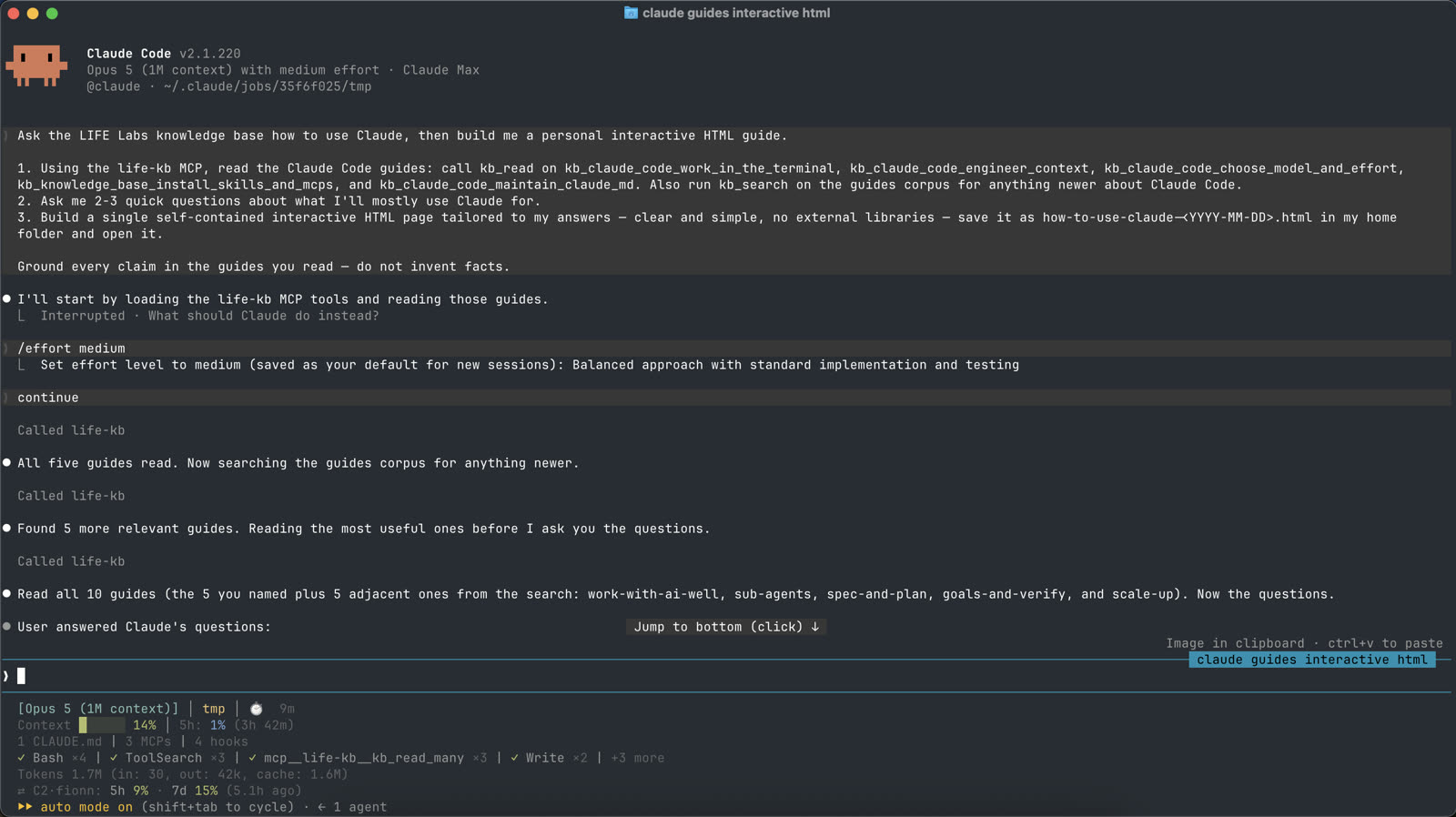 The personal-guide prompt pasted into Claude Code, reading the KB guides